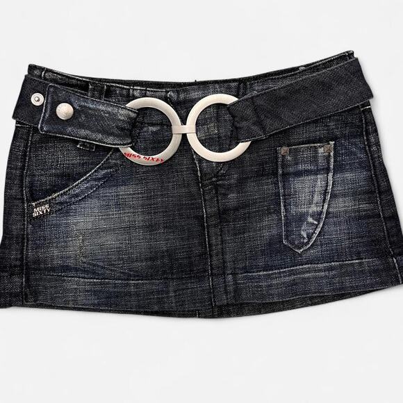 Y2K Miss Sixty Denim Micro Mini Skirt with Belt XS Rare - Picture 1 of 8